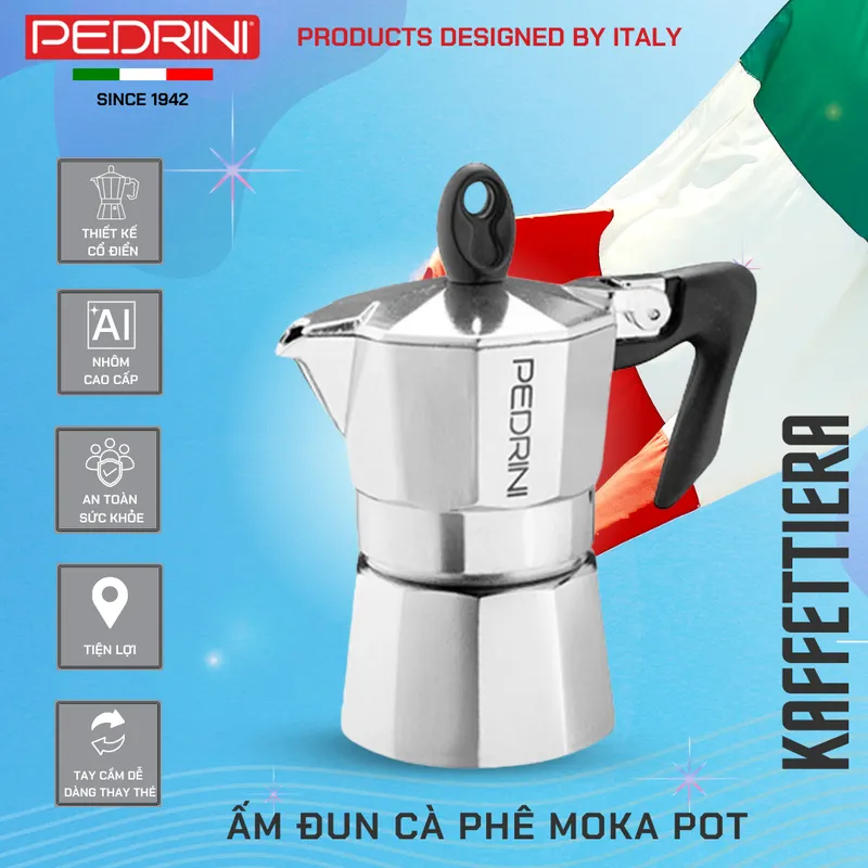 Combo 2x PEDRINI Bộ 3 Gioăng & 1 Lọc Thay Thế Kaffettiera Ấm Pha Cà Phê 3 Tách 13