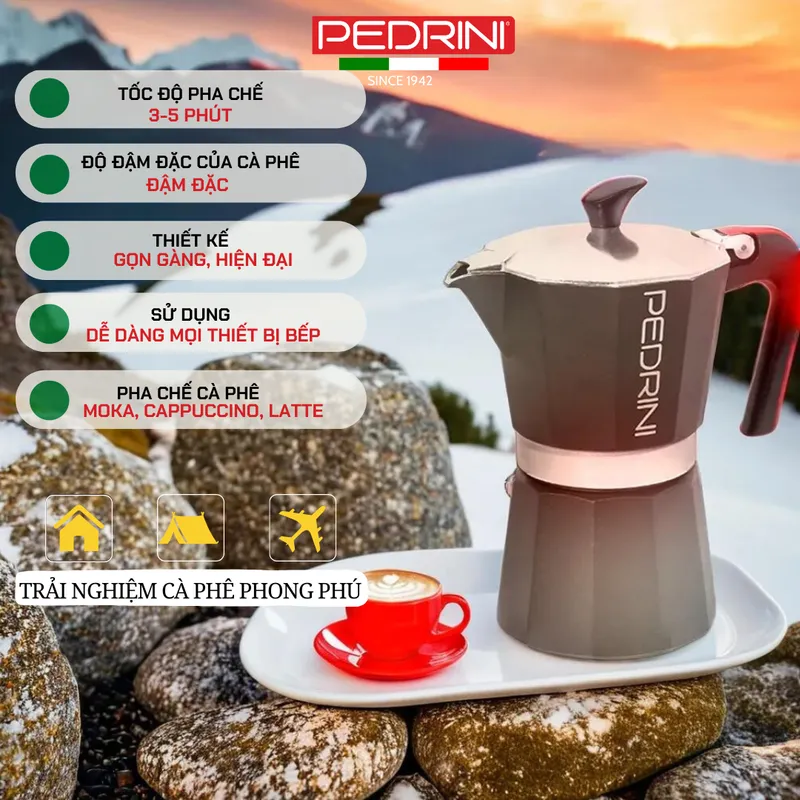 PEDRINI Aroma Ấm Pha Cà Phê 2 Tách - Đen 10