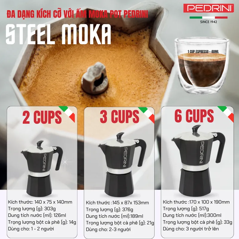 PEDRINI Aroma Ấm Pha Cà Phê 3 Tách - Đen 12