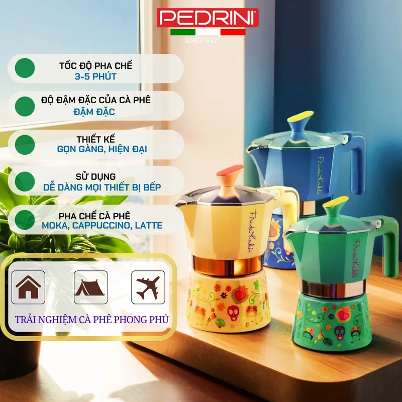 PEDRINI Frida Kahlo Ấm Pha Cà Phê 3 Tách - Xanh Lá 11