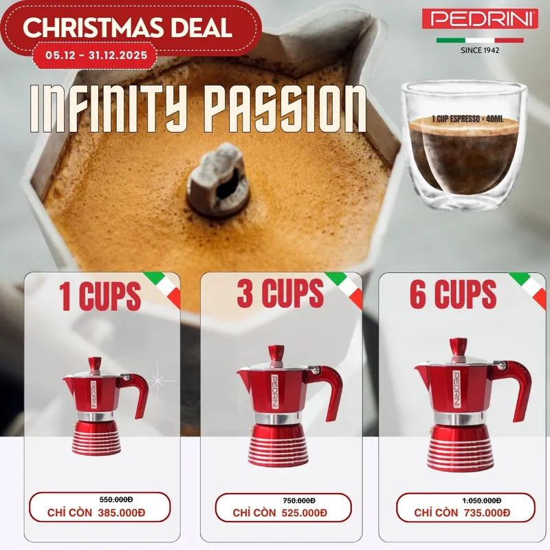 PEDRINI Infinity Passion Ấm Pha Cà Phê 2 Tách - Đỏ 11