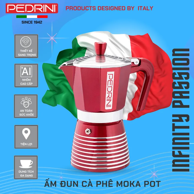 PEDRINI Infinity Passion Ấm Pha Cà Phê 2 Tách - Đỏ 14