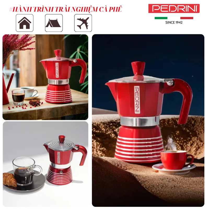 PEDRINI Infinity Passion Ấm Pha Cà Phê 3 Tách - Đỏ 12