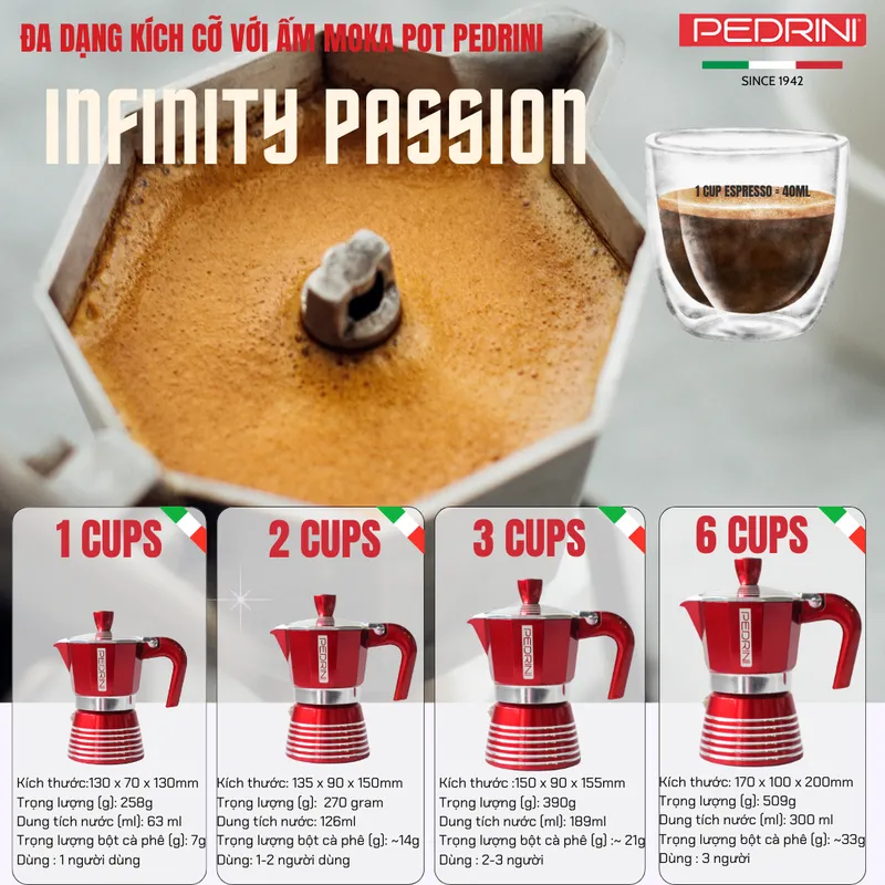 PEDRINI Infinity Passion Ấm Pha Cà Phê 3 Tách - Đỏ 15