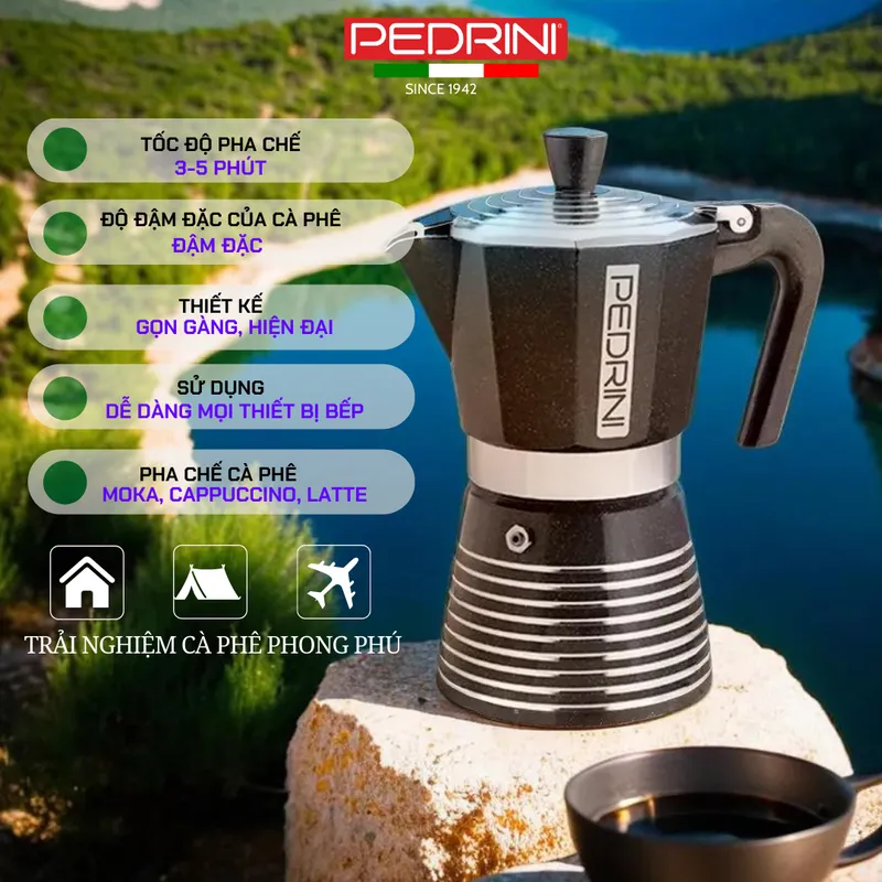 PEDRINI Infinity Rock Ấm Pha Cà Phê 1 Tách - Đen 14