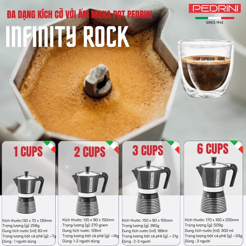 PEDRINI Infinity Rock Ấm Pha Cà Phê 2 Tách - Đen 15