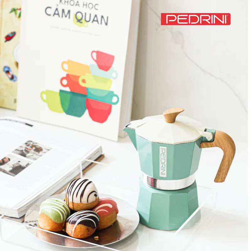 PEDRINI MyMoka Color Ấm Pha Cà Phê 2 Tách - Xanh Vintage 14