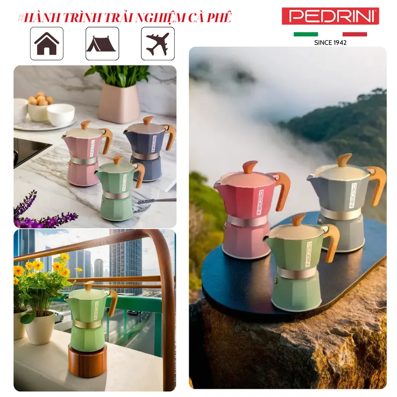 PEDRINI MyMoka Color Ấm Pha Cà Phê 2 Tách - Xanh Vintage 6