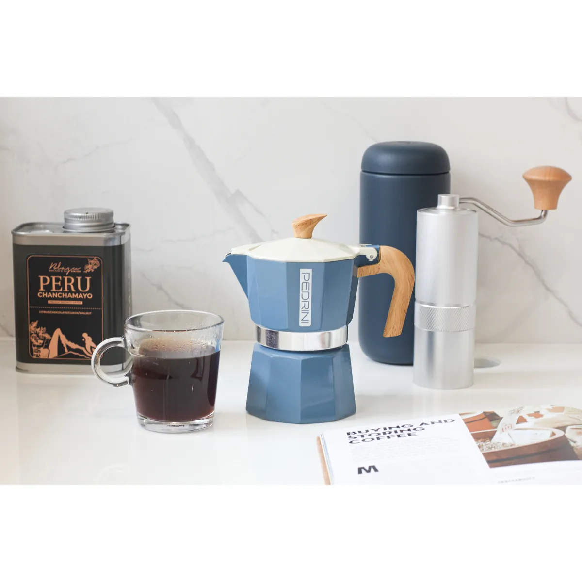 PEDRINI MyMoka Color Ấm Pha Cà Phê 3 Tách - Xanh Vintage