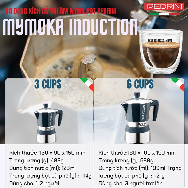 PEDRINI MyMoka Color Ấm Pha Cà Phê 3 Tách - Xanh Vintage 15