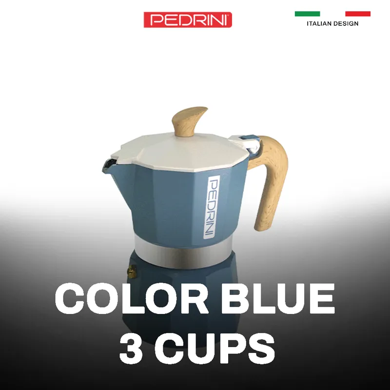 PEDRINI MyMoka Color Ấm Pha Cà Phê 3 Tách - Xanh Vintage 9