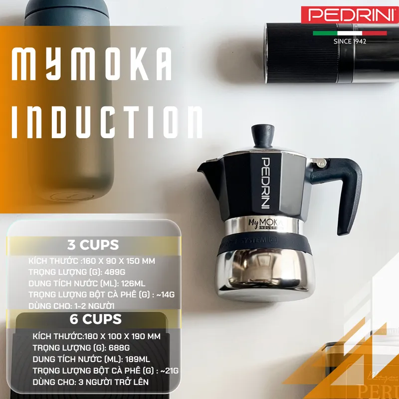 PEDRINI MyMoka induction Ấm Pha Cà Phê 3 Tách 12