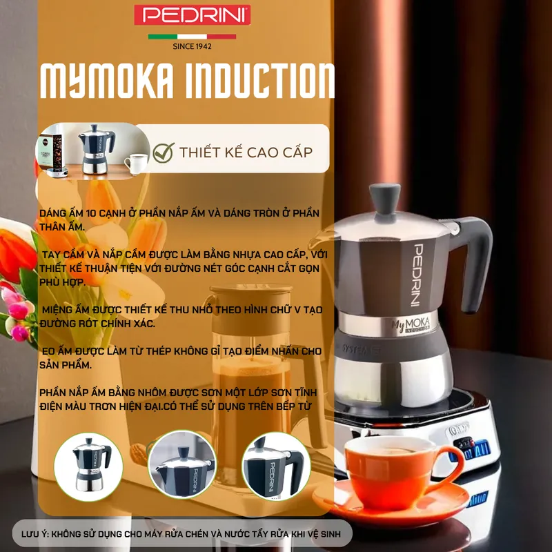 PEDRINI MyMoka induction Ấm Pha Cà Phê 6 Tách 12