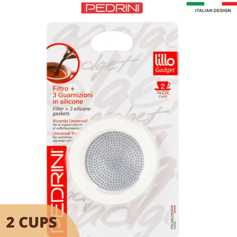 PEDRINI Bộ 3 Gioăng & 1 Lọc Thay Thế Kaffettiera Ấm Pha Cà Phê 2 Tách 12