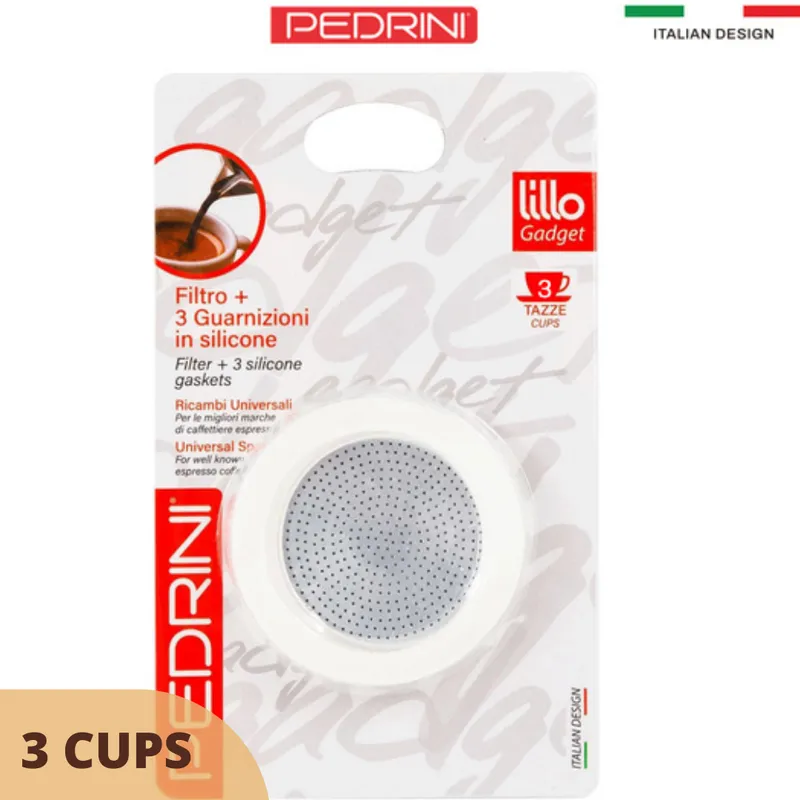 PEDRINI Bộ 3 Gioăng & 1 Lọc Thay Thế Kaffettiera Ấm Pha Cà Phê 2 Tách 13