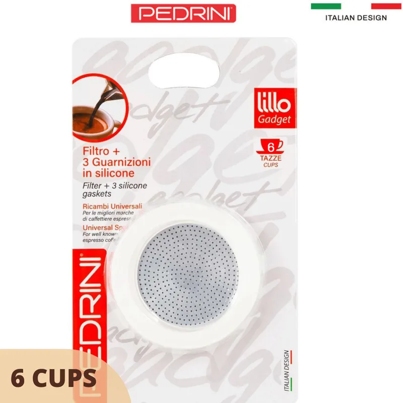 PEDRINI Bộ 3 Gioăng & 1 Lọc Thay Thế Kaffettiera Ấm Pha Cà Phê 2 Tách 8