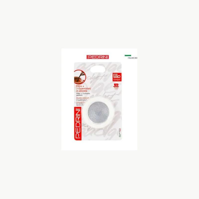 PEDRINI Bộ 3 Gioăng & 1 Lọc Thay Thế Kaffettiera Ấm Pha Cà Phê 3 Tách 12