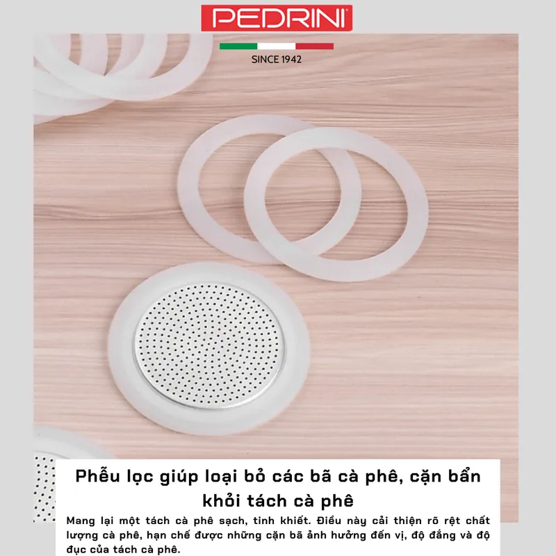PEDRINI Bộ 3 Gioăng & 1 Lọc Thay Thế Kaffettiera Ấm Pha Cà Phê 3 Tách 9