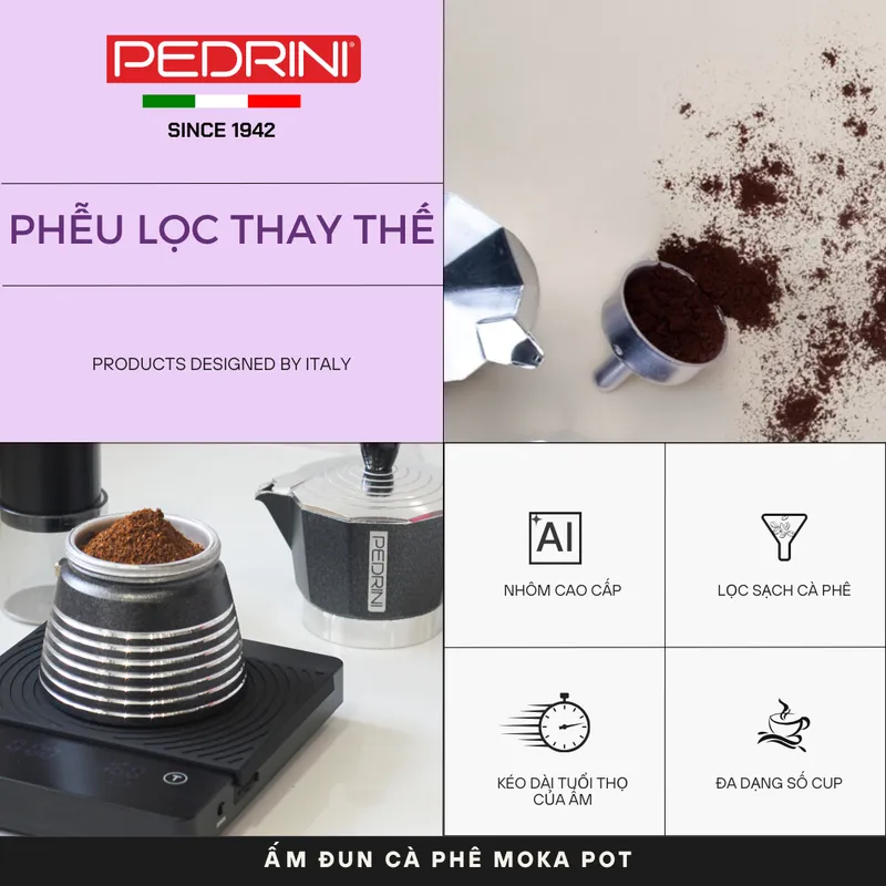 PEDRINI Phễu Thay Thế Kaffettiera Ấm Pha Cà Phê 1 Tách 12