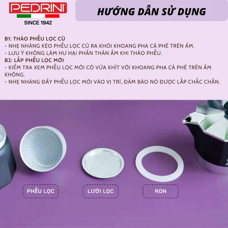 PEDRINI Phễu Thay Thế Kaffettiera Ấm Pha Cà Phê 3 Tách 13