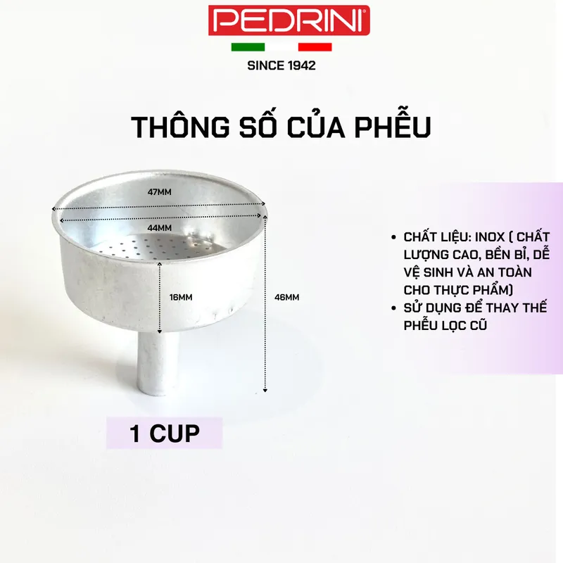 PEDRINI Phễu Thay Thế Kaffettiera Ấm Pha Cà Phê 6 Tách 7