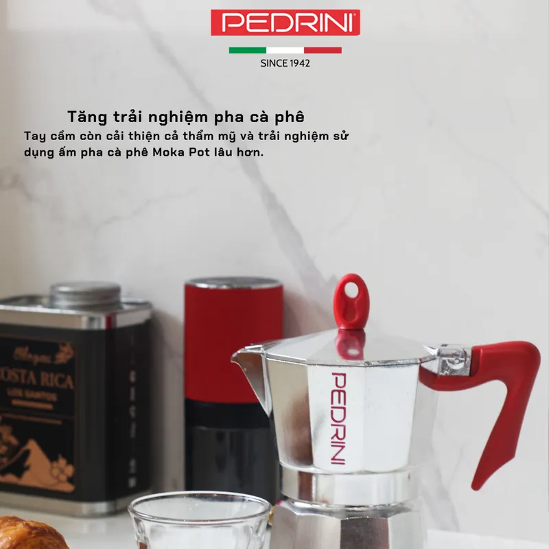PEDRINI Tay Cầm Thay Thế Kaffettiera Ấm Pha Cà Phê 2 Tách - Đỏ 5