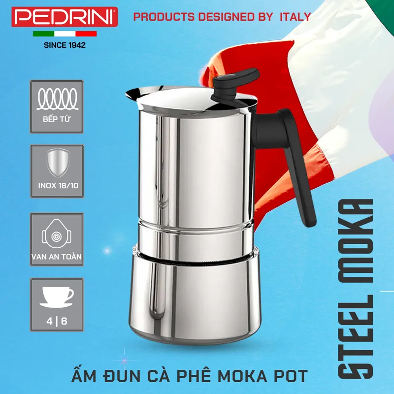 PEDRINI Sei Moka plus Ấm Pha Cà Phê 3 Tách - Nhôm Sơn 13
