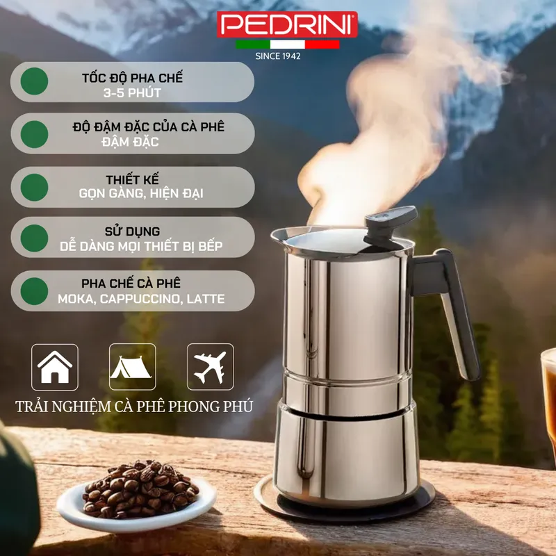 PEDRINI Sei Moka plus Ấm Pha Cà Phê 3 Tách - Nhôm Sơn 5