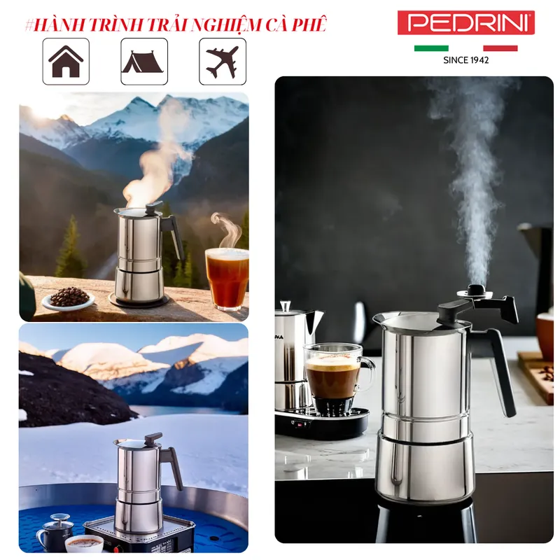 PEDRINI Sei Moka plus Ấm Pha Cà Phê 3 Tách - Nhôm Sơn 7
